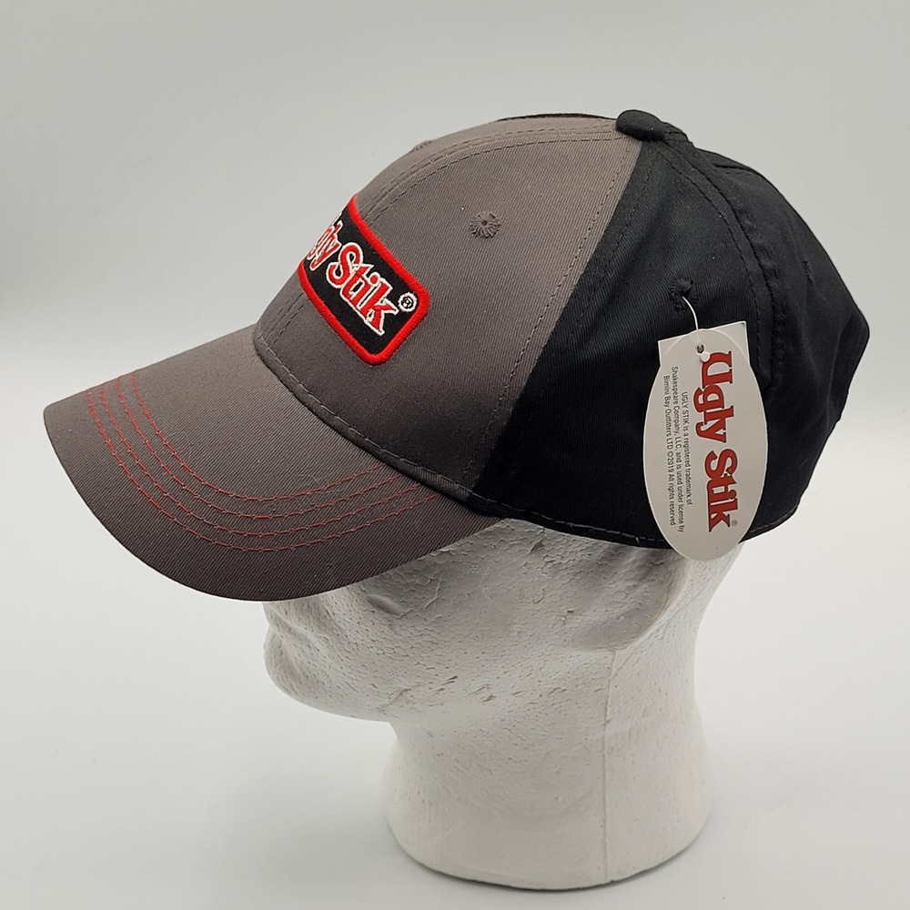 Ugly Stik Fishing Hat Mens One Size Grey Black Red Hook and Loop Adjustable Cap